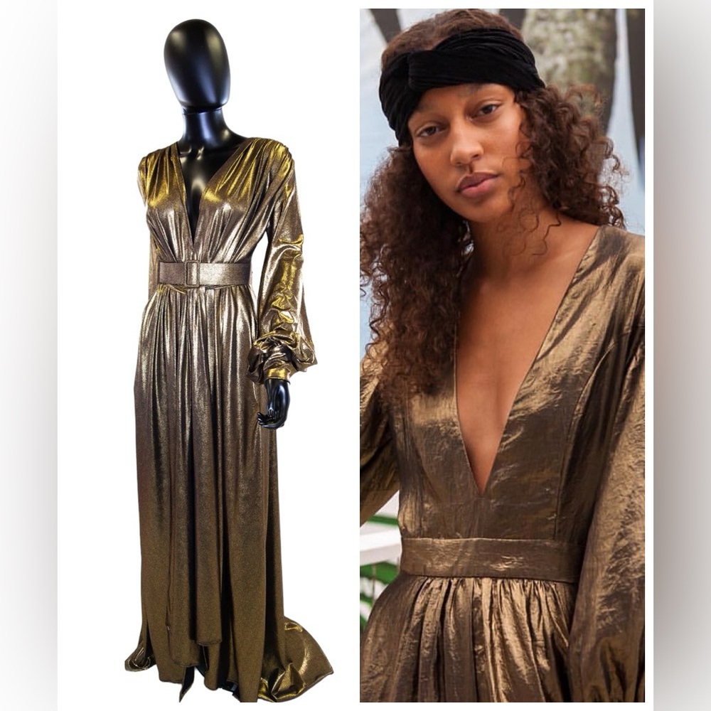 NWT Style Mafia Gold Lame Long Sleeve Formal Gown Sz XS
